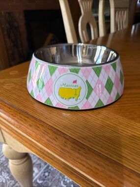 Masters Pink and Green Argyle Stainless Steel Dog Bowl